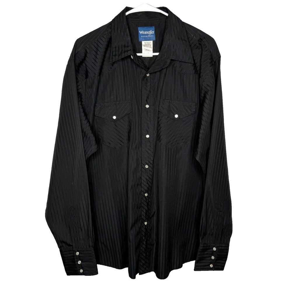 Wrangler Western Shirt Mens Black Long Sleeve Pearl‎ Snap Cowboy Rodeo XL